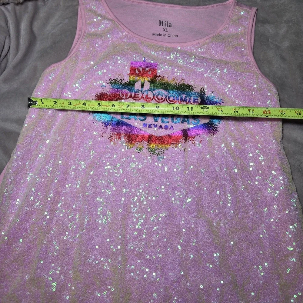 Mila Las‎ Vegas Sequin Tank & Shorts Set Women's XL Pink Sparkle Lounge Pajama